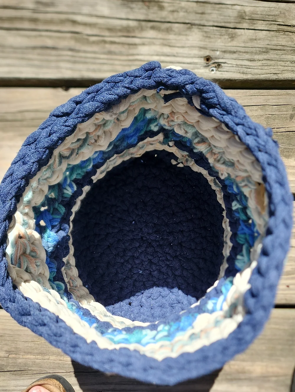 Handmade Nautical Blue & Cream Crochet Storage Basket - Or Tote